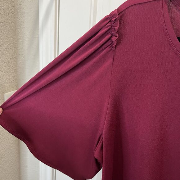 Worthington Burgundy Short Ruffle Wide Sleeve Flowy Top Womens Size XXL 2XL - Picture 4 of 10